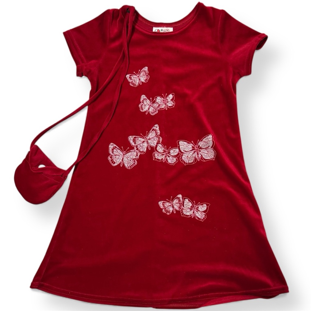Vintage for Kids Sake Red Velvet Butterfly Dress with Purse Girls 90s party 6X